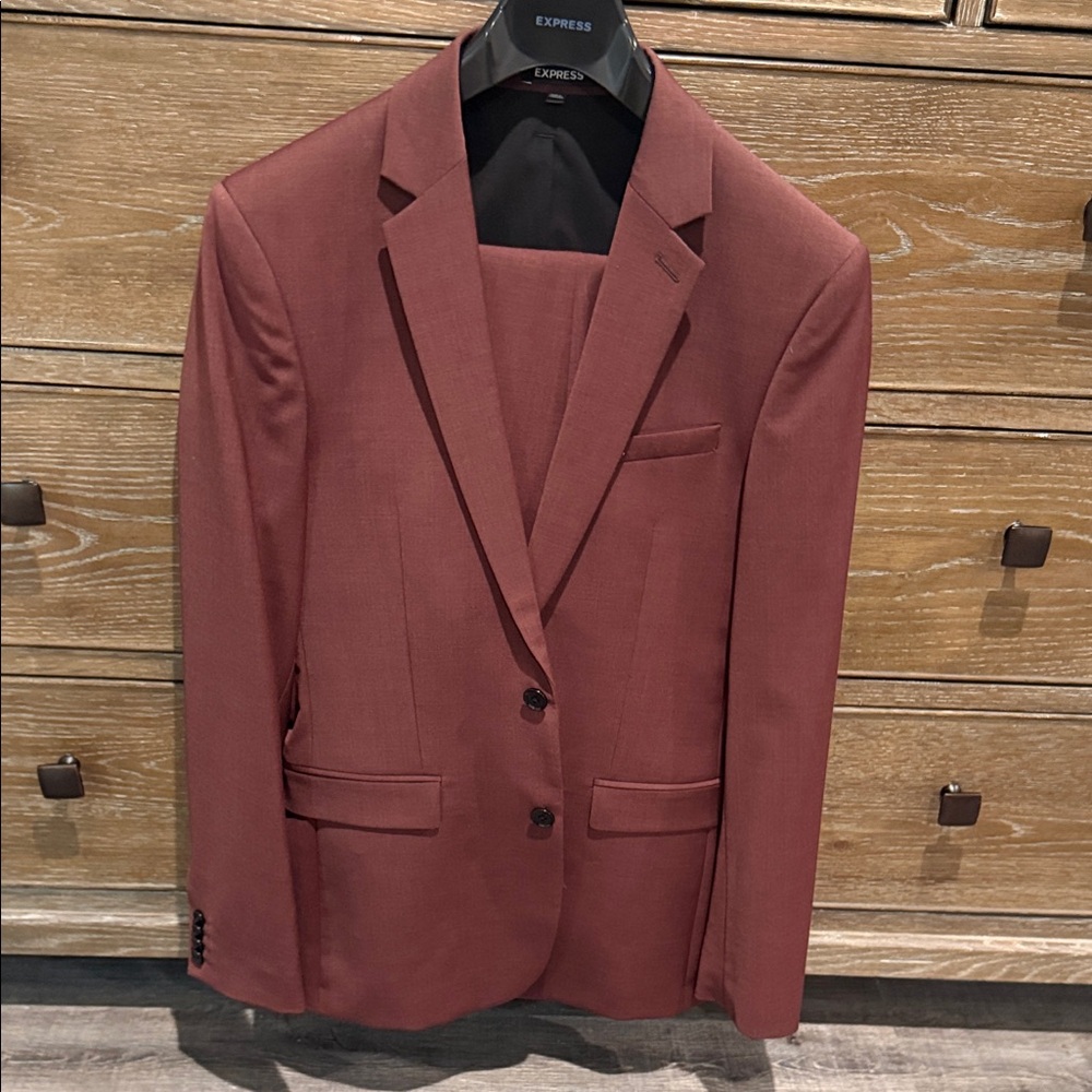 Express Men's Burgundy Suit Jacket and Ex Slim Dress Pants